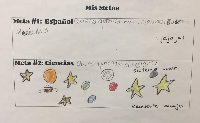 image of worksheet with drawing and Spanish writing